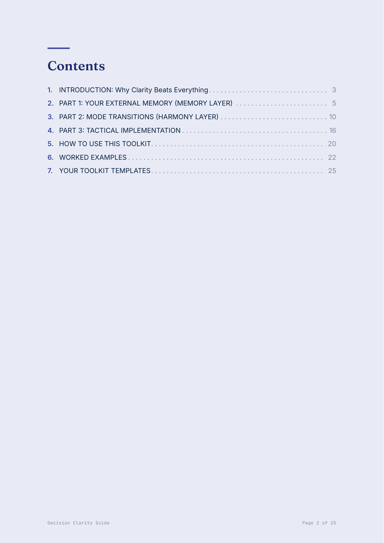 The full contents — seven parts, cover to close.